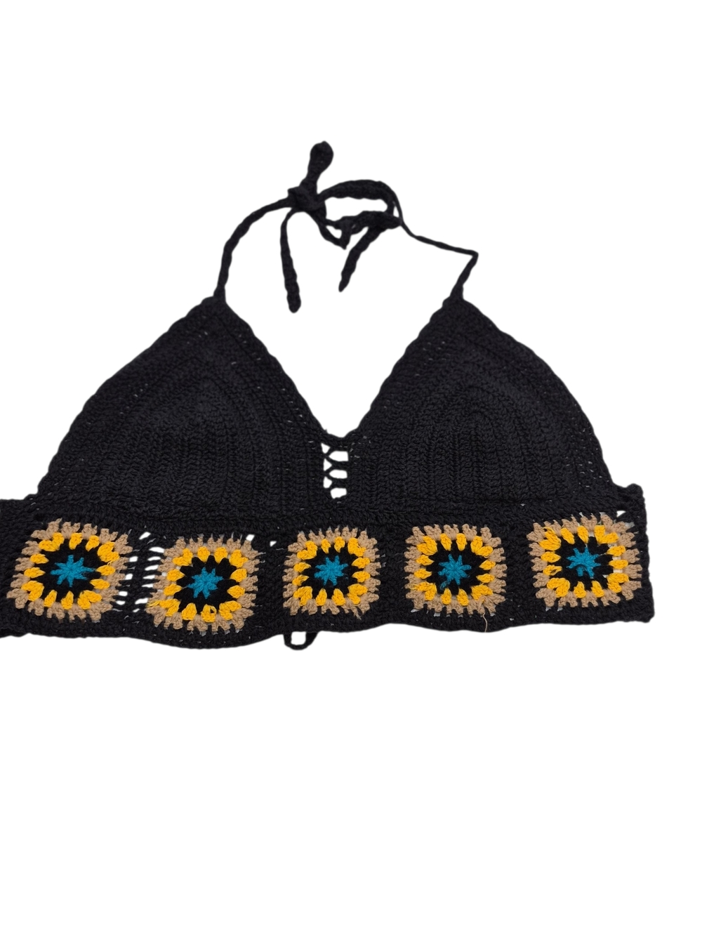 Breeze Ever Chic Crochet Halter Top Black Yellow Women's Size Small